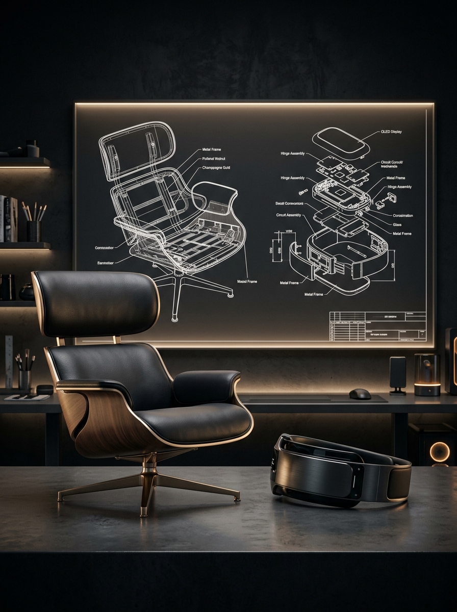LUMEN ERGO-CHAIR & SMART WEARABLE — Diseño industrial, mobiliario ergonómico y modelado CAD 3D